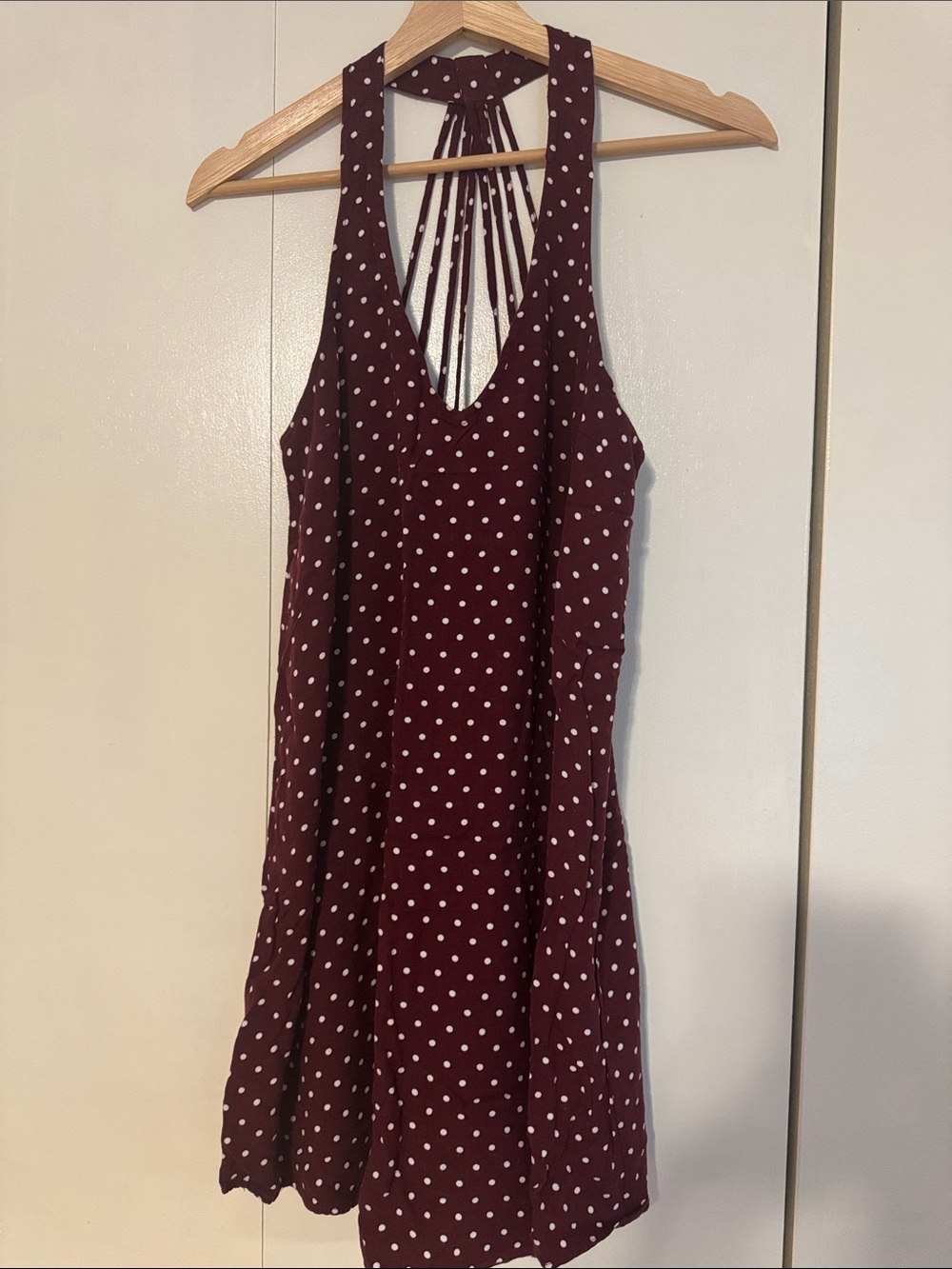 American Eagle Outfitters Maroon Polka Dot Halter Swing Dress
